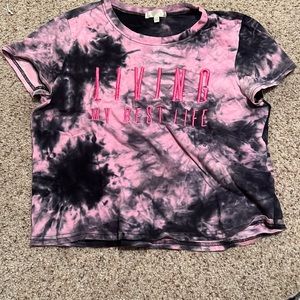 pink and black tye die short sleeve